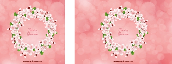 背景虚化背景的樱花装饰花环