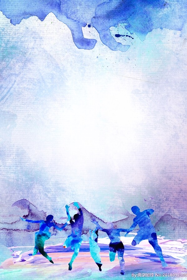 五四青年节蓝色狂欢水彩背景