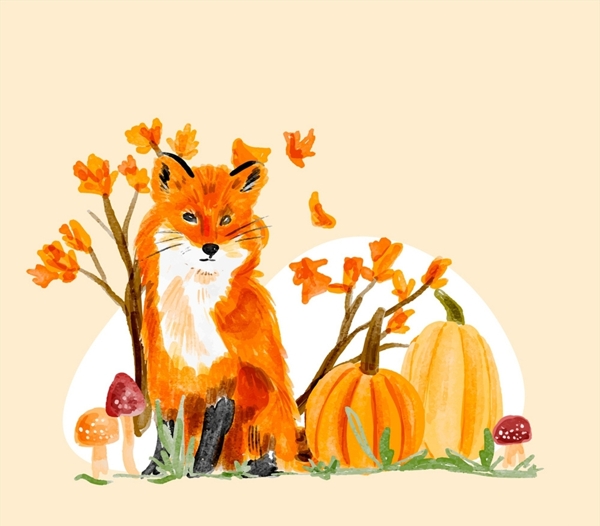 秋季狐狸和南瓜图片