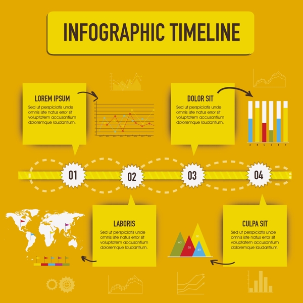 在平面设计的时间线图表黄色模板