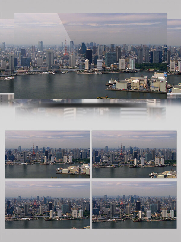 现代繁华发达城市东京铁塔地标建筑航拍