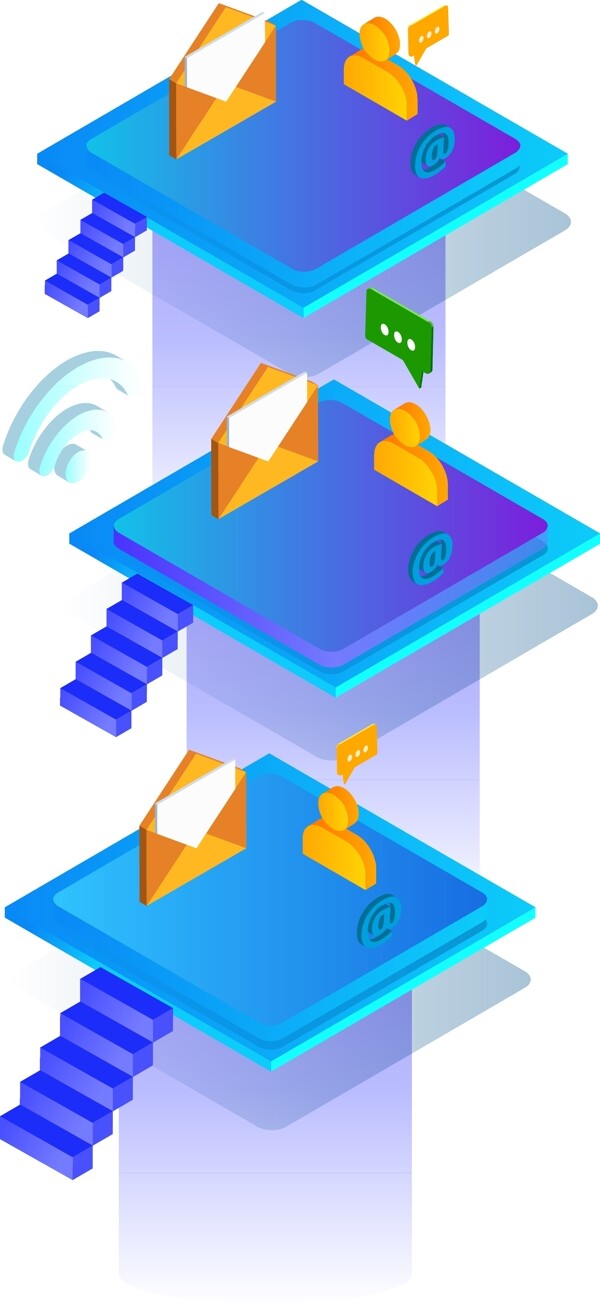 2.5D蓝色网络wifi通讯联系原创元素