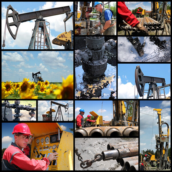 石油工人与油田风景图片