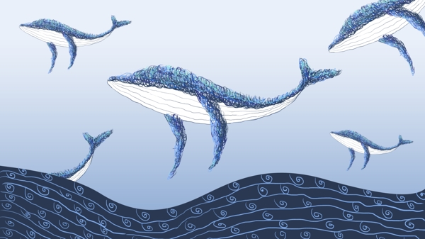 彩绘大海里的海豚背景素材