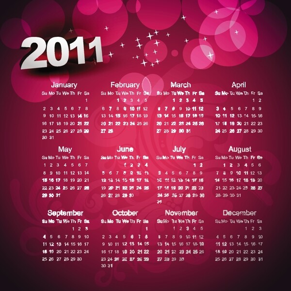 美丽的2011日历模板矢量