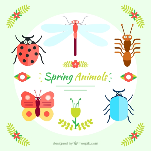 5种卡通春季昆虫矢量素材