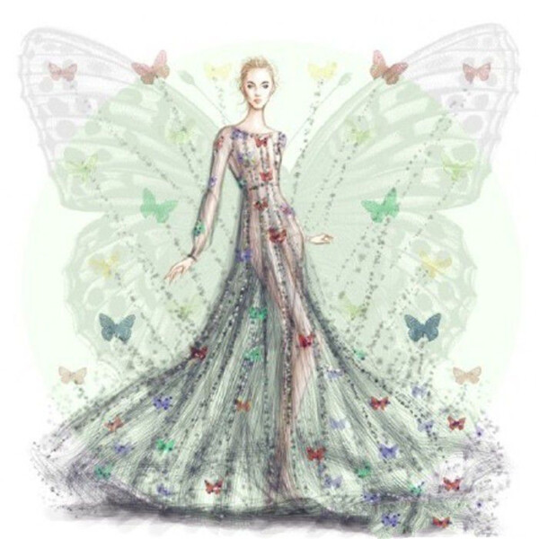 彩色蝴蝶婚纱设计图