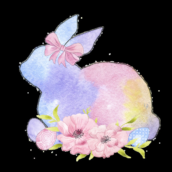 手绘粉紫色兔子万圣节透明装饰素材