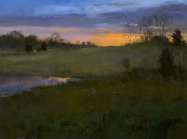 草原湿地油画风景图片