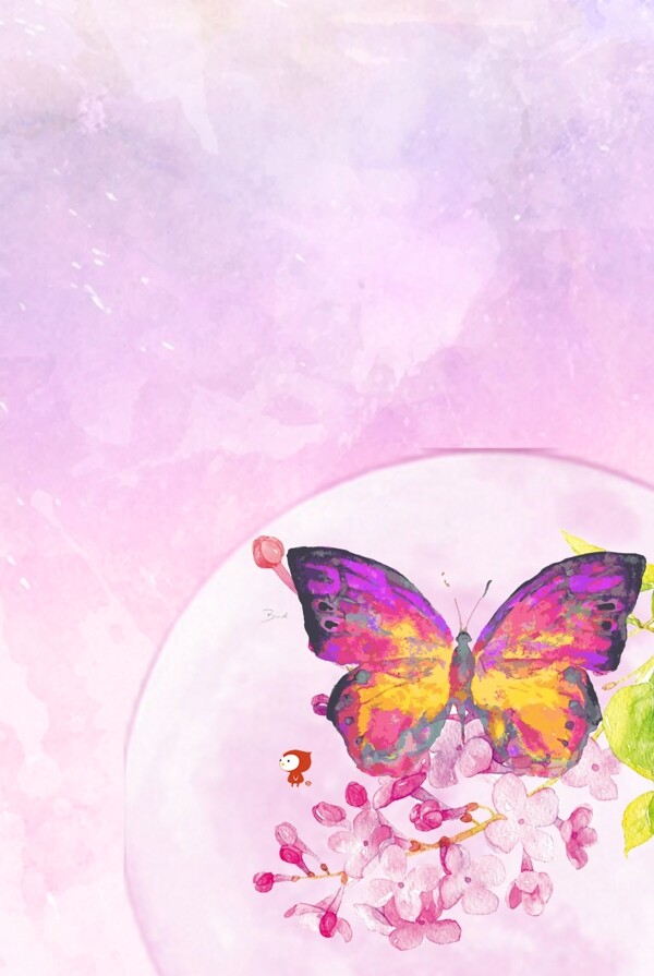 紫色蝴蝶花朵海报设计
