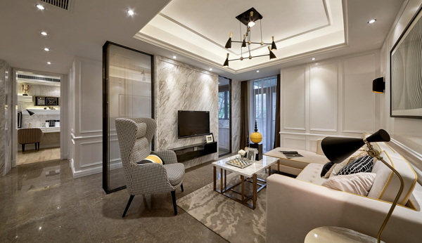 现代时尚客厅浅色沙发室内装修效果图