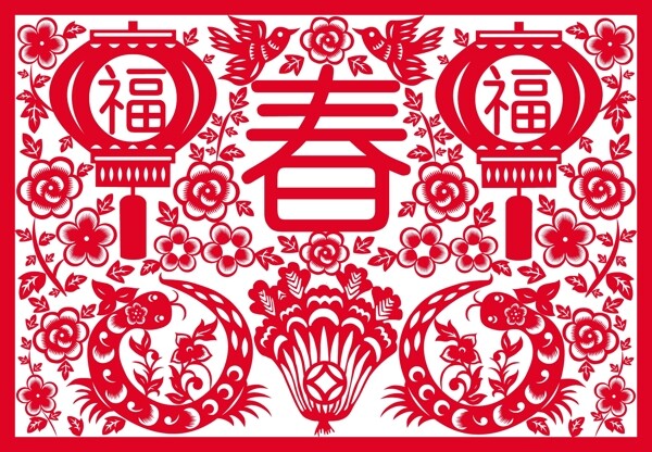 中国风的春节剪纸