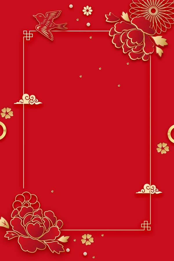 中国风红色花朵底纹感恩节背景素材