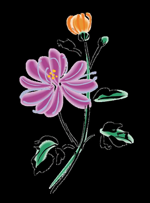 清新紫色手绘菊花装饰元素