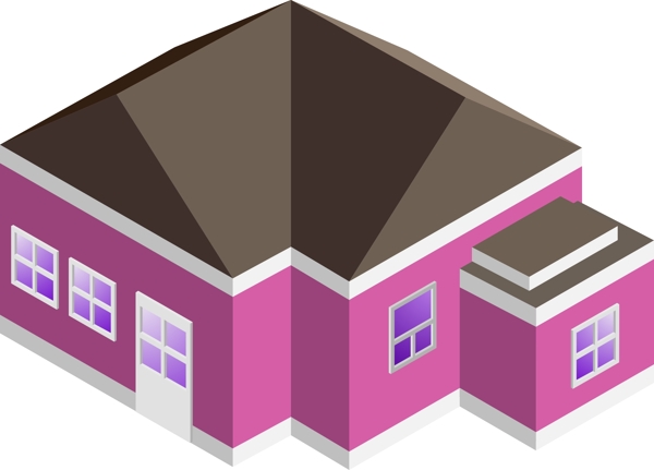 2.5D风格大型紫色房屋建筑元素