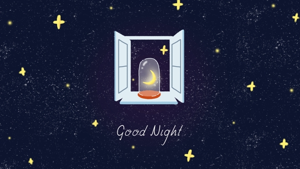 晚安你好夜晚星星月亮灯窗户星空