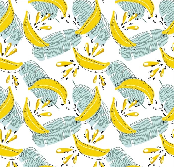 香蕉果汁树叶底纹矢量图