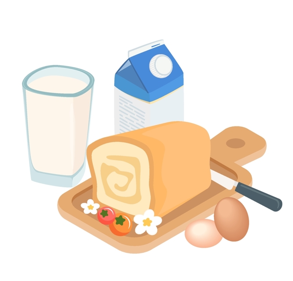 牛奶面包插画图片