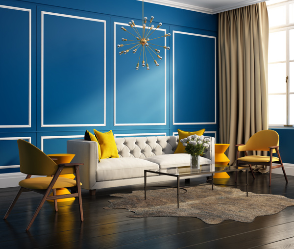 蓝色风格客厅装修设计图片