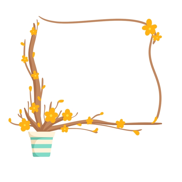 黄色花朵枝藤盆栽花框