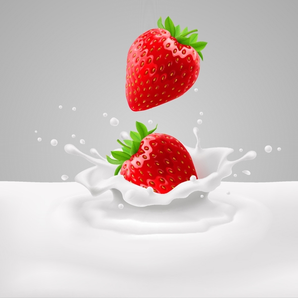 草莓落入牛奶里矢量素材