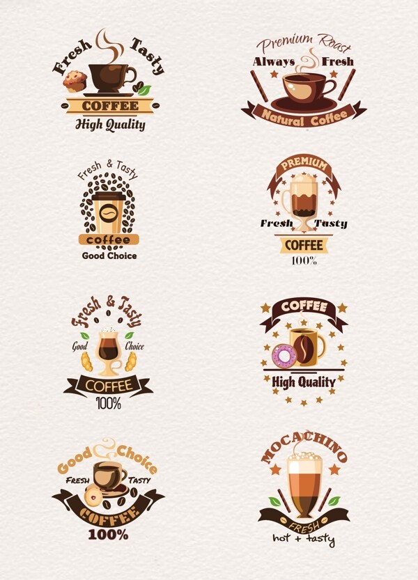 8款手绘咖啡标签设计矢量素材
