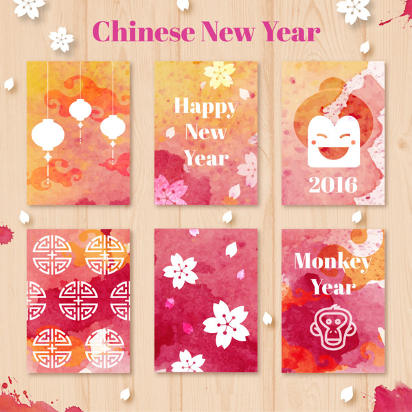 水彩中国新年卡片