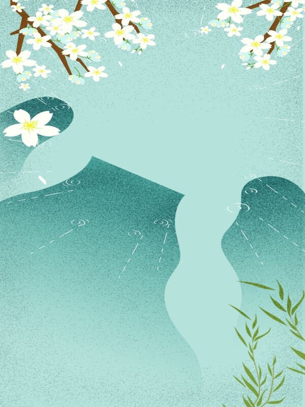 文艺小清新水面倒影花朵柳枝和青山广告背景