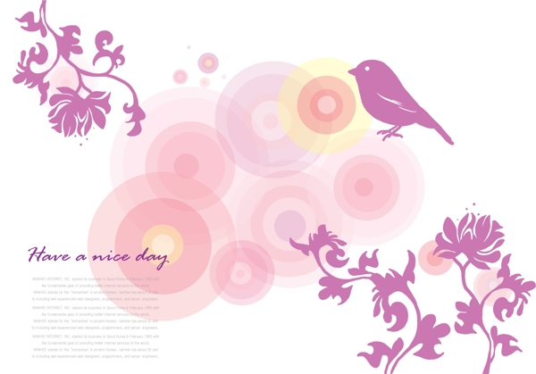 紫色植物花纹和小鸟插画