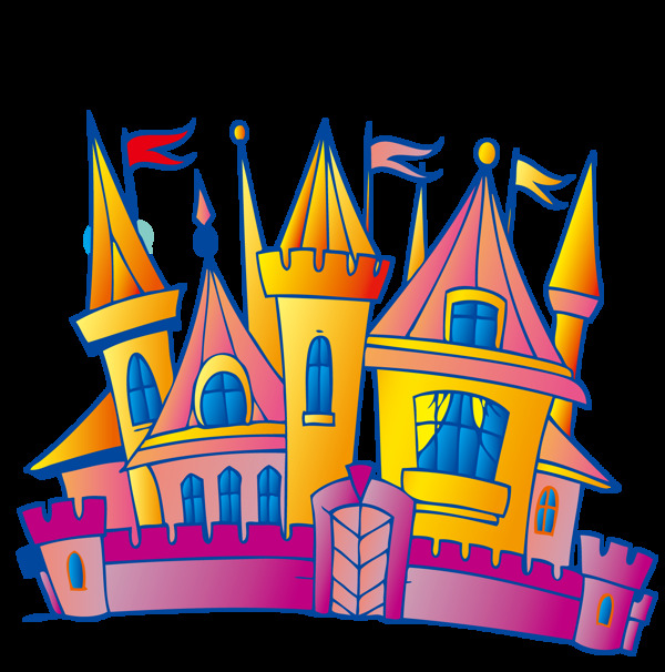 卡通彩色城堡图案素材