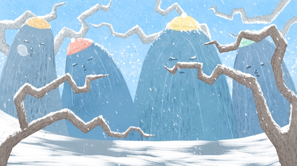 手绘卡通树枝冬季雪景背景素材