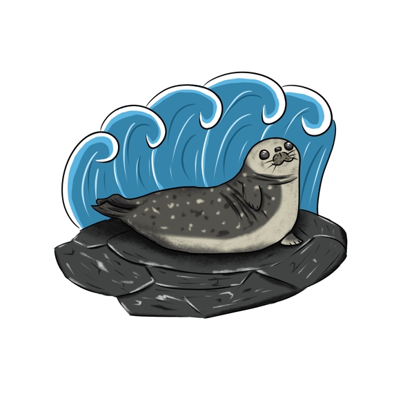 海豹海洋生物手绘插画