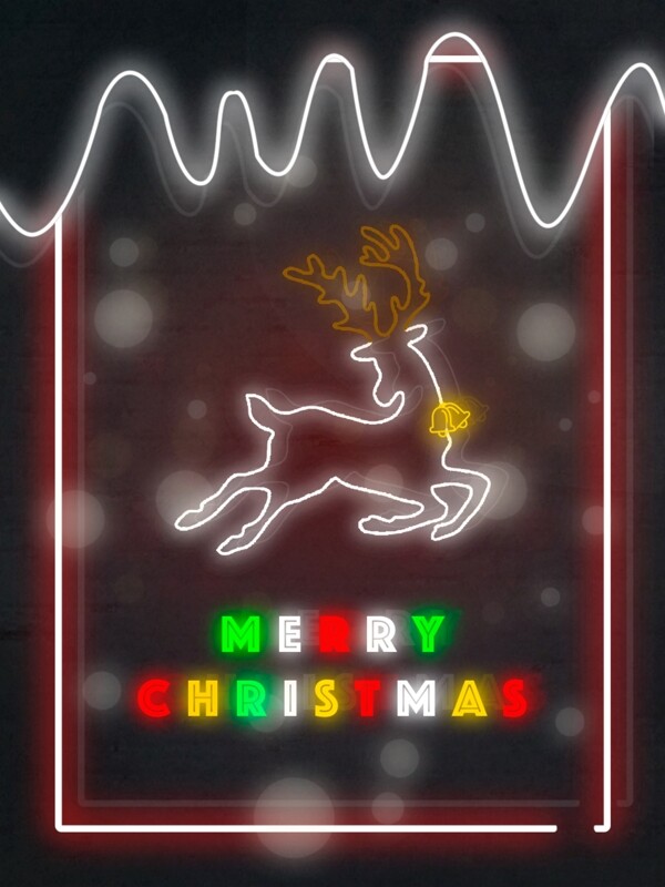 圣诞麋鹿铃铛红色霓虹灯节日背景