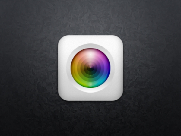 白色的iOS相机图标和丰富多彩的镜头