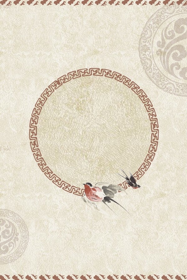 中国风花纹边框鸟雀海报