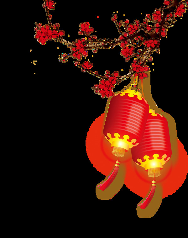 新年传统红色灯笼透明装饰素材