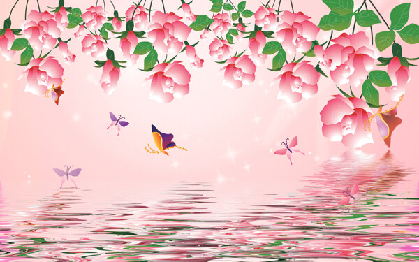 粉色花卉元素背景墙