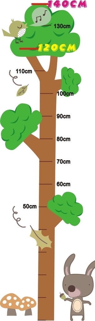 卡通儿童身高小树墙贴图片
