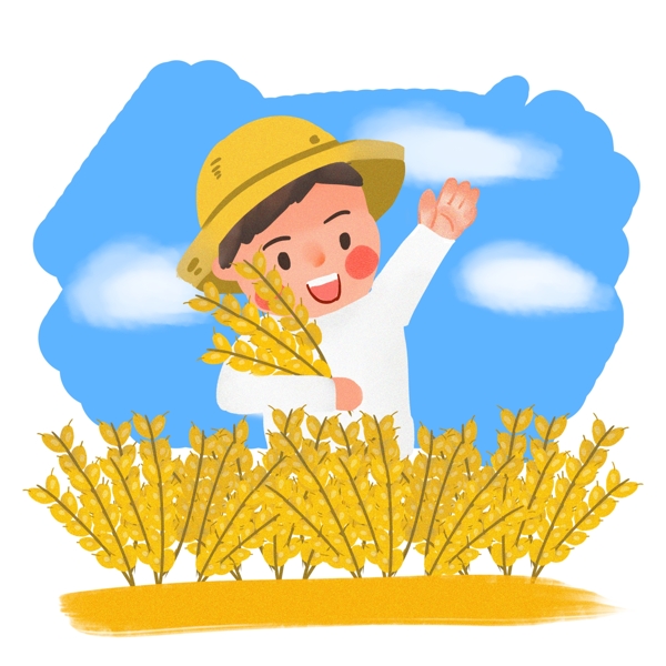 手绘原创商用二十四节气秋分收麦子
