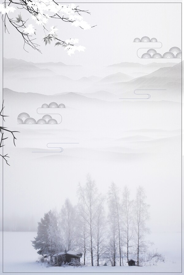 中国风复古水墨冬季背景设计