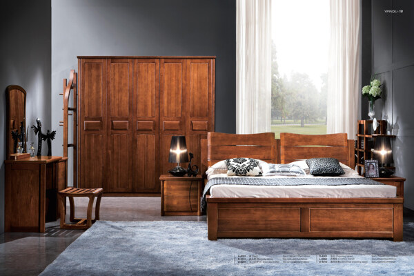 家具背景实木床图片