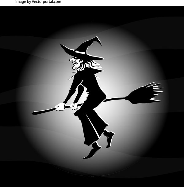 女巫的扫帚在飞图案矢量海报图