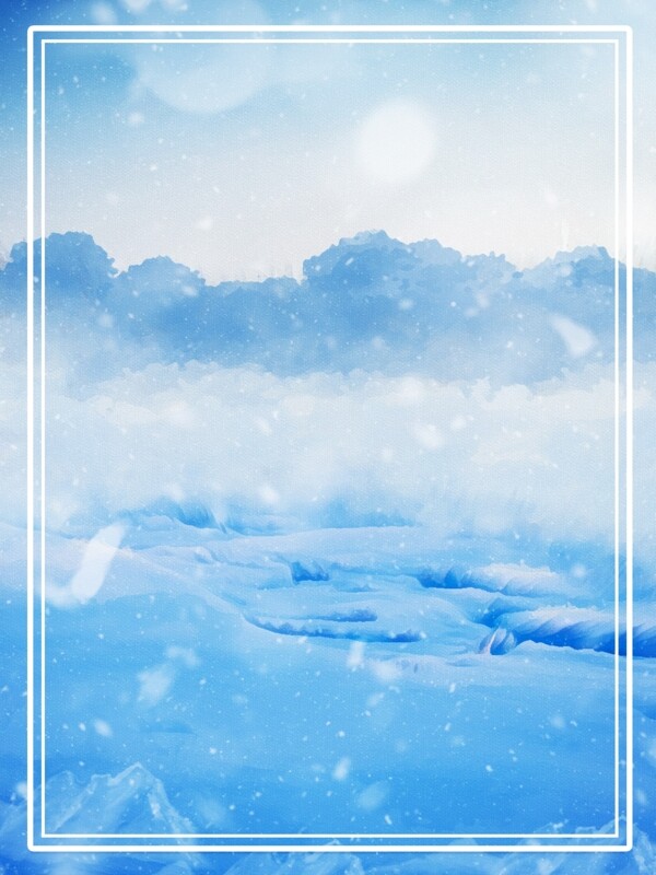 全原创手绘风冰天雪地蓝色梦幻雪景风景背景