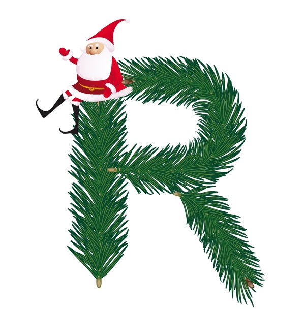 圣诞装饰杉树的ABC字母R矢量有趣的圣诞老人