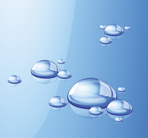 湛蓝的海水流动的气泡和液滴的向量