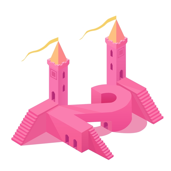 2.5d城堡建筑粉色