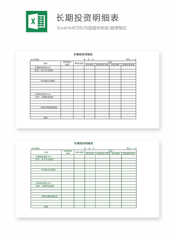 长期投资明细表