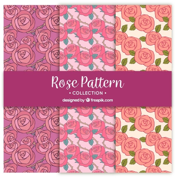 粉红玫瑰三种装饰图案