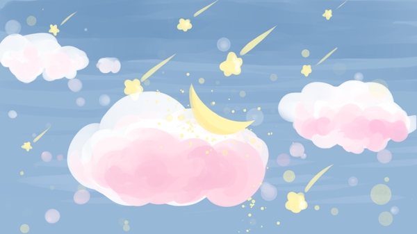 蓝天白云可爱云朵星星插画