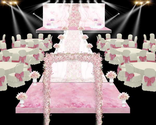 粉色婚礼舞台装饰设计